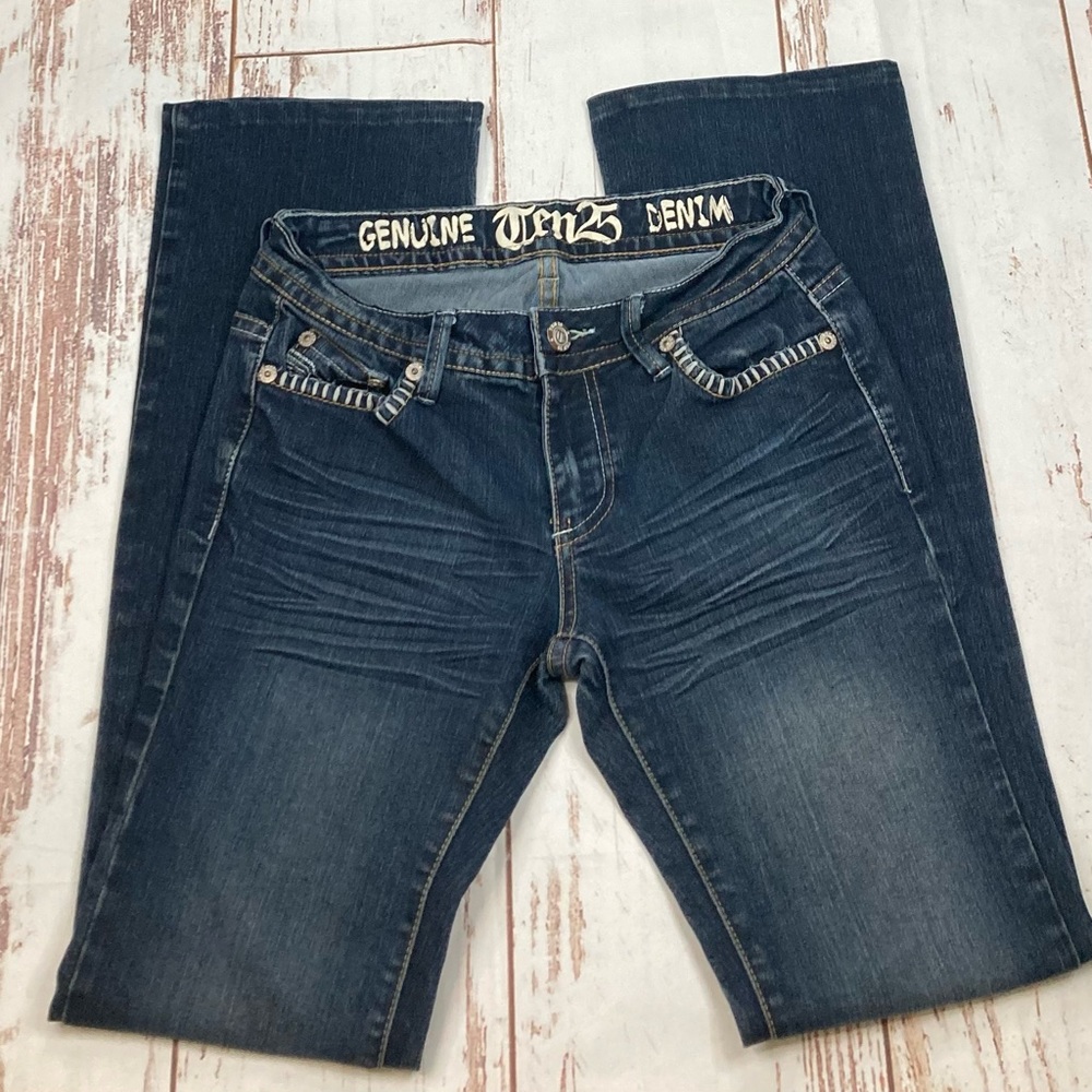 Ten 25 Jeans Straight Leg Genuine Denim Dark Wash Sz 3/4